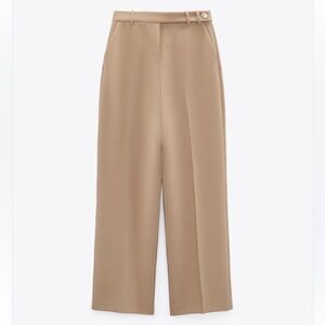 Zara Trouser Pants Large Camel Tan Neutral Stretch Office Old Money Quiet Luxury